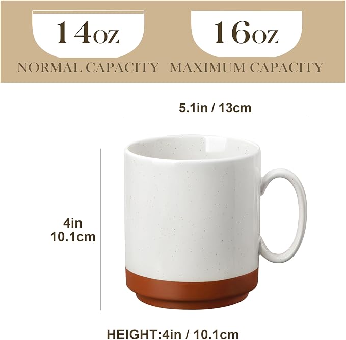 MALACASA 16oz Ceramic Coffee Mugs Set of 4, Stackable Coffee Cups with Straight-Sided Design, Mugs for Coffee, Latte, Tea, Hot Chocolate, Cappuccino and Cocoa, Microwave & Dishwasher Safe, Multicolor