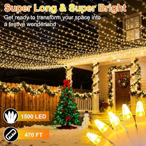 1500 LED 470FT Christmas String Lights, 12 Modes, Timer, Memory & Dimming