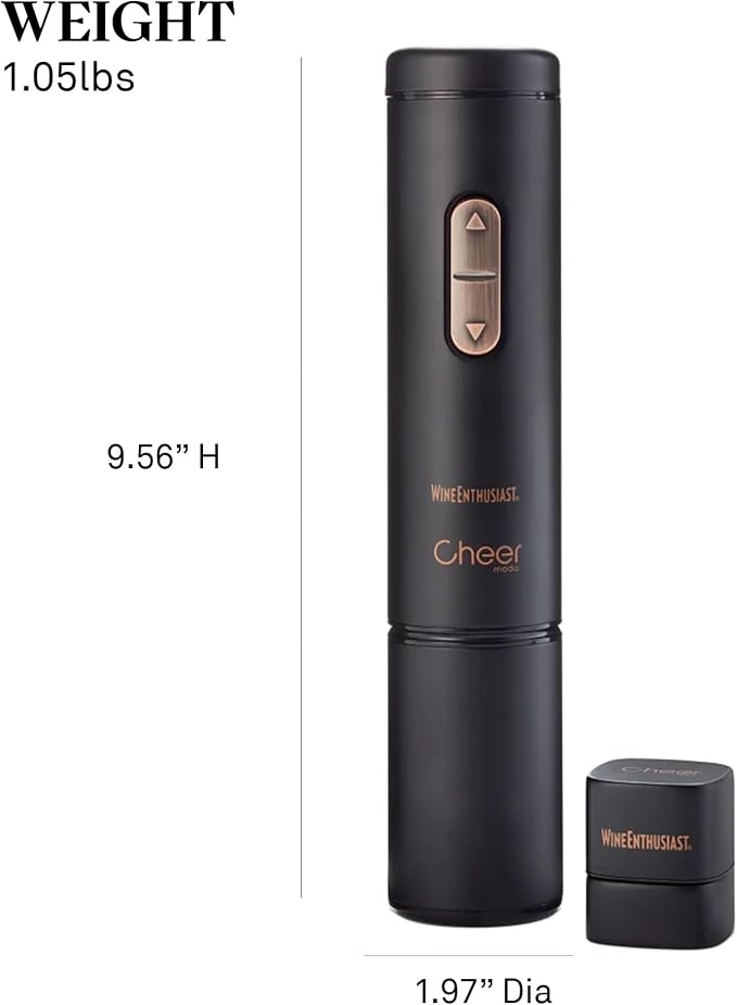 Wine Enthusiast x Cheer Moda Electric Sparkling Wine Opener – Automatic Champagne Bottle Opener with Cork Release & Stopper – Stainless Steel Electric Wine Tool – Battery Powered – U.S. Exclusive