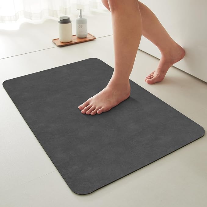 TYUU Bath Mat, Bathroom Rugs Non Slip Washable Thin Absorbent Quick Dry Bath Mat Fits Under Door Bathroom Floor Mat Perfect for Bath, Shower, or Sink 20"x48" Dark Grey