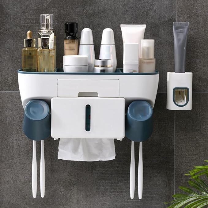 Toothbrush Rack Punch-Free Multifunctional Toothbrush Holder, Wall-Mounted Toothbrush Holder, Storage Rack Bathroom Accessories Rack Bathroom Toothbrush Holder(A,Small)