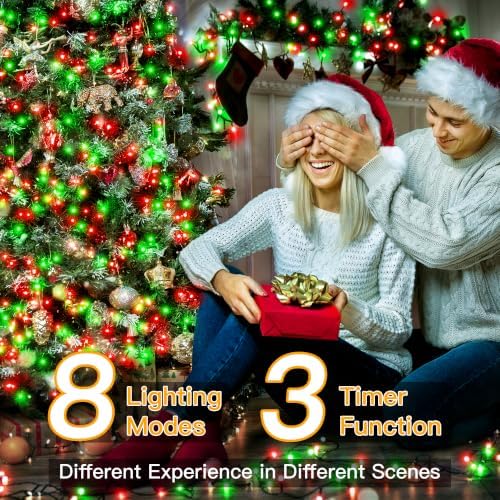 Ollny 200LED 66FT Red and Green Christmas String Lights Plug in with Remote