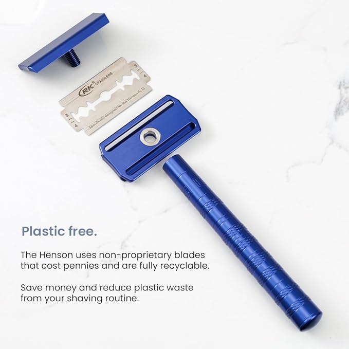 Henson Shaving Razor - Tan Double Edge Safety Razor with 5 Spare Blades - 30° Angled Precision With Superior Blade Rigidity- Reusable Single Blade Razors For Men and Women - Mild Aggression