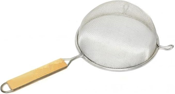 TrueCraftware- 6-Inch Single Medium Mesh Strainer Stainless Steel 6-1/2" Handle Length Wooden Handle- Kitchen Utensil Food Strainer Skimmer Spoon for Cooking Sieve Sifters Pasta Fruits Vegetable