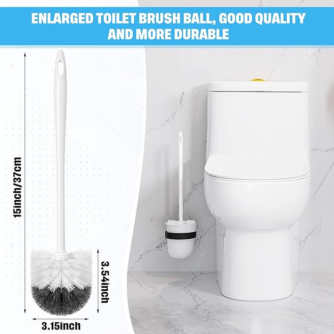 Reallnaive 24 Pack Toilet Brush Bulk, Commercial Heavy Duty Professional Toilet Bowl Cleaning Brush for Bathroom, Restroom Maintenance Cleaning Supplies (15 Inch,White)
