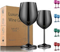 UNISWEET Unbreakable Stainless Steel Wine Glasses Set of 2, Mirror Black | 17oz Unique Fancy Metal Wine Goblets, Shatterproof, Ideal for Outdoor, Camping, Travel, Pool, Great Gift for Wine Lovers