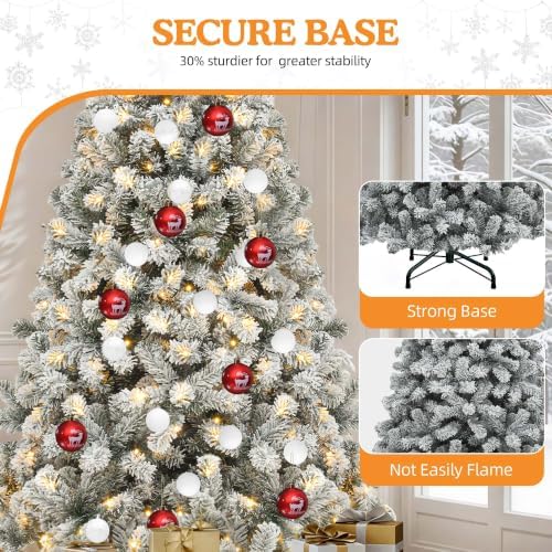 DWVO 6ft Flocked Christmas Tree Prelit, Atificial Tree with 250 LED Lights