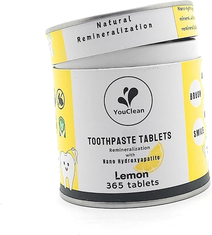 Refill Pack - 365 Toothpaste Tablets - Natural Remineralization & Whitening with Nano Hydroxyapatite - Travel or Daily Use - Fluoride Free (Lemon365)