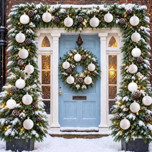 Jenaai 12 Pcs White Christmas Ball Ornaments 4 Inch Plastic Hanging Baubles