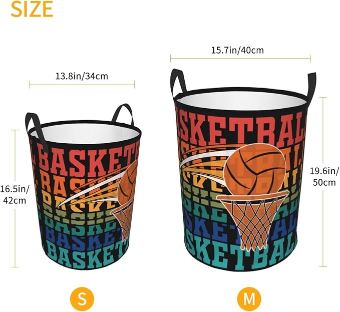 Rainbow Basketball Laundry Hamper Laundry Basket Circular Hamper Dirty Clothes Storage with Handles