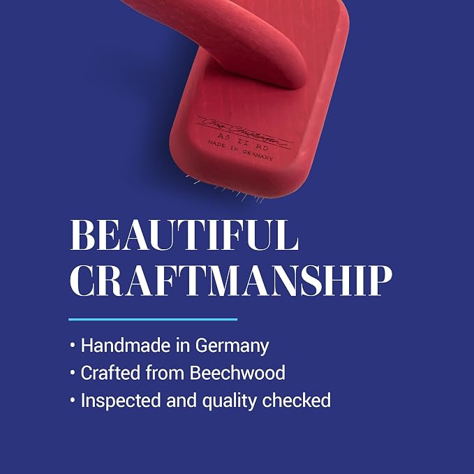 Chris Christensen Mark II Slicker Brush, Groom Like a Professional, Stainless Steel Pins, Lightweight Beech Wood Body, Ground and Polished Tips, Red Small