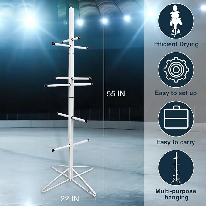 Hockey Gear Drying Rack Metal Hockey Drying Rack for Storing Adult and Child Sports Equipment 4 Additional Hanging Clips