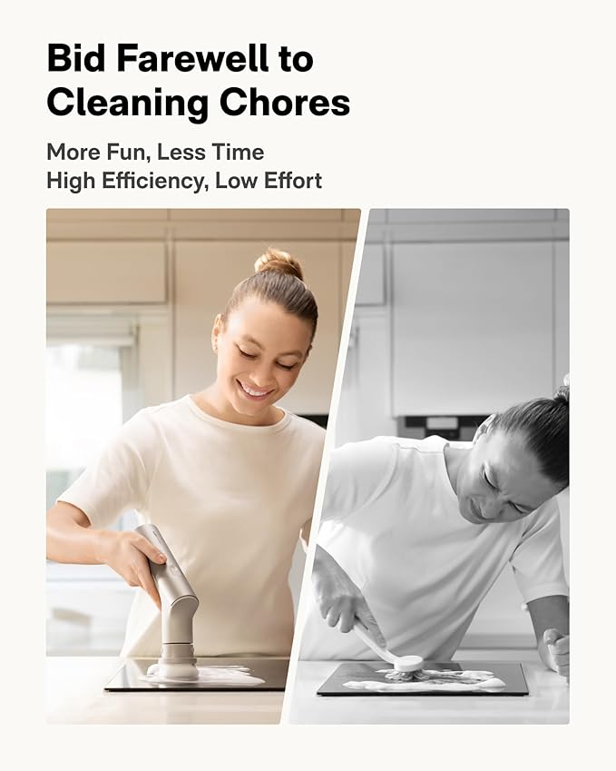 HOTO Handheld Short-Handle Electric Cordless Spin Scrubber, 9 Brush Heads | IPX7 Waterproof Cordless Scrubber Brush, Bathroom Cleaning Brush, Max 22 in-lb, for Bathroom, Shower, Kitchen, Sink, Tile