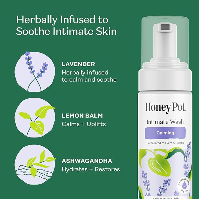 The Honey Pot Company - Feminine Wash - Calming - Herbal Infused w/Ashwagandha, Lavender, and Lemon Balm to Calm and Soothe - pH Balanced - Feminine Care for Sensitive Skin - 5.51 Fl Oz