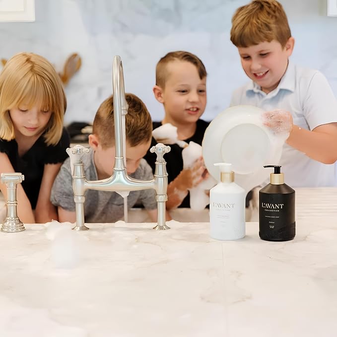 L'AVANT Collective Luxury Home Essentials | High Performing Dish Soap, Hand Soap, Multipurpose Cleaner Spray, Scrub Brush, Lucite Tray | Luxurious Ingredients Reusable Bottles (Fresh Linen)