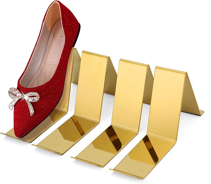 4 Pcs Gold Metal Shoe Display Stands High Heel Display Rack | for Shoe Store Home Shopping Malls Mens Womens Shoe Rack Holder Stand