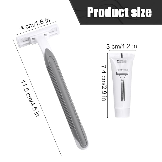 Disposable Razors in Bulk Pack of 200,Gray Bulk Razors Disposable Individually Wrapped Twin Blade Disposable Shaving Razors with Shaving Cream and Clear Cap Set for Homeless,Hotel,Charity,Travel