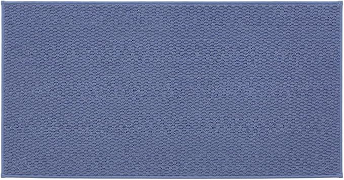 TYUU Bathroom Rugs Non Slip Washable, Super Absorbent Thin Bath Mat Quick Dry Low Pile Bathroom Rug, Denim Blue 20"x48"
