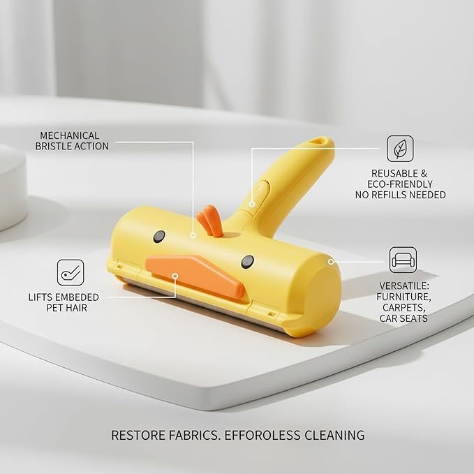 Reusable Pet Hair Remover Brush for Furniture, Carpets & Car Seats - Mechanical Lint Removal Tool with Durable PP Handle