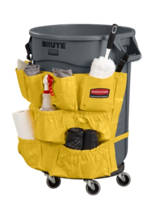 Rubbermaid Commercial Products Supply Organizing Caddy for Brute Trash Cans Yellow Tool Organizer Storage for Spray Bottles/Paper Towels/Gloves/Scrub Brush,(Pack of 6)