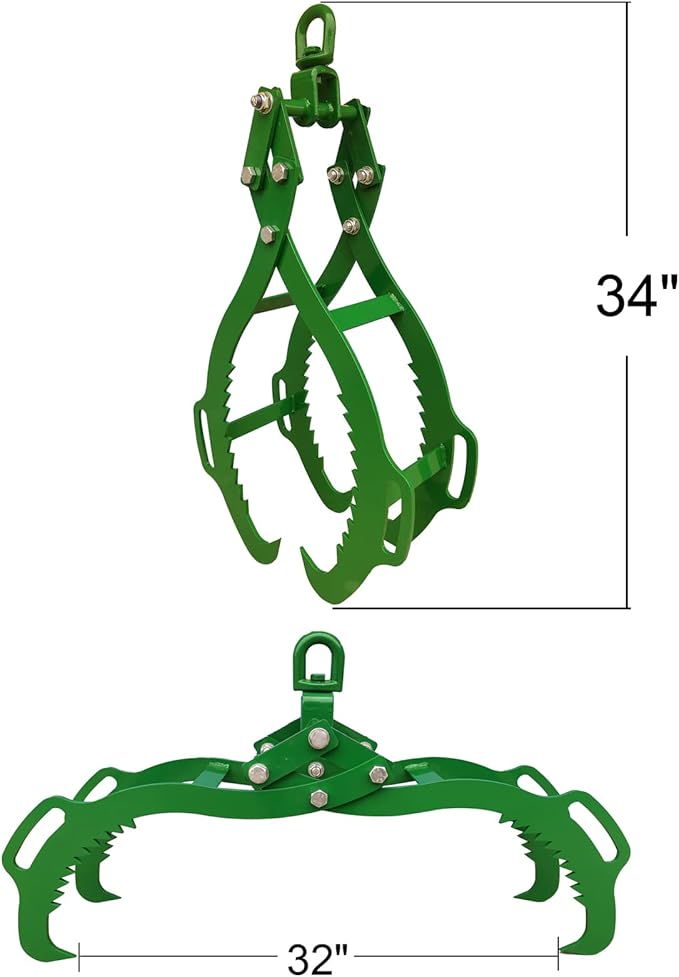 4 Claw Log Lifting Tongs Timber Claw Hook, 32in - Heavy Duty Grapple Timber Claw, Lumber Skidding Tongs Logging Grabber