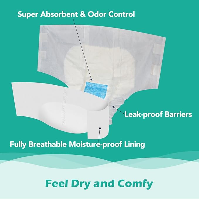SUNKISS TrustPlus Adult Diapers with Maximum Absorbency, Disposable Incontinence Briefs with Tabs for Men and Women, Large, 60 Count (4 Packs of 15)