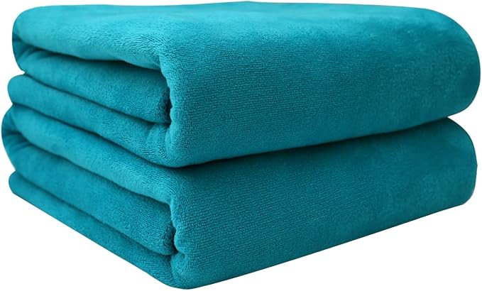 JML Large Microfiber Bath Towels Set, 2 Pack, 30" x 60", Teal | Soft, Absorbent, Quick Drying, Lint-Free, Fade Resistant, Use for Salon, Hair Wrap, Fitness, Sport, Yoga