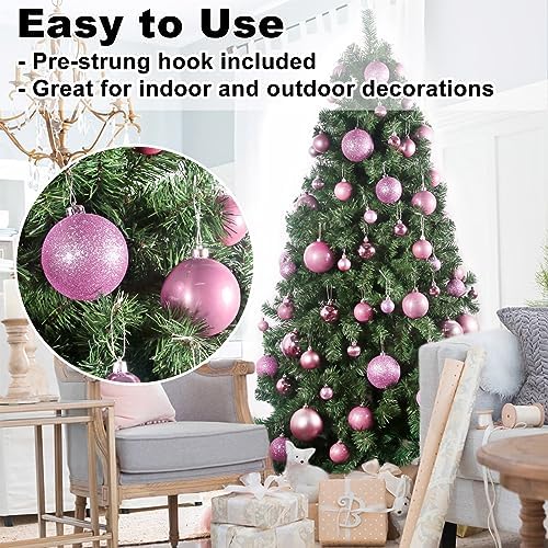 Bubblegun Pink 3.2" Large Christmas Balls - Christmas Tree Decoration Ornaments Shatterproof Hanging Balls for Birthday Halloween Holiday Wedding Decorations Set of 18pcs