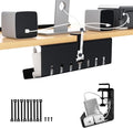 Syeeiex 17" Under Desk Cable Management Tray, No-Drill C-Clamp & Screw Mount, Heavy Duty Metal Cord Organizer with Cable Ties, for Office Home Workspace, Black