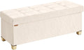 SONGMICS Storage Ottoman Bench, PU Leather Foldable Footrest with Padded Seat, 43.3 x 15 x 15.7 inches, Light Warm White, Sturdy Space Saving Chest for Bedroom, Minota Collection ULSF524WD01