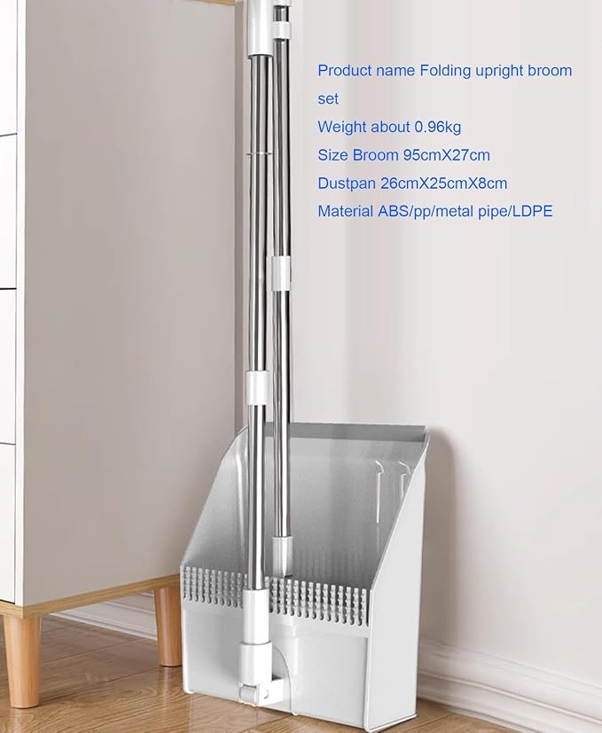 VIDECOR Dustpan and Brush Set Long Handled, Tall 180 Degree Rotating Sweeping Brush, Household Dust Pan with Comb Teeth for Indoor Outdoor Garden Home Room