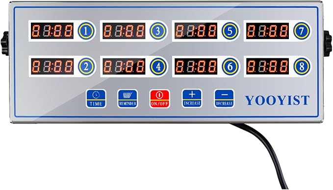 Kitchen Timers for Cooking – 8 Channel Commercial Kitchen Timer Restaurant Kitchen Supplies – Stainless Steel LED Technology Kitchen Timer Digital – Reminder Function, Loud Alarm, Silver