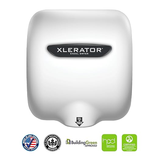 Excel Dryer XL-BW XLERATOR Hand Dryer for Commercial Bathrooms, Pro-grade, Fast Drying Unit with White Thermoset Cover