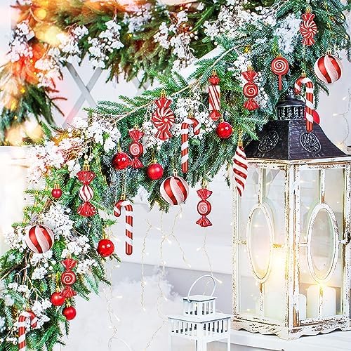 96 Pcs Christmas Tree Ornaments Red and White Candy Ball Ornament