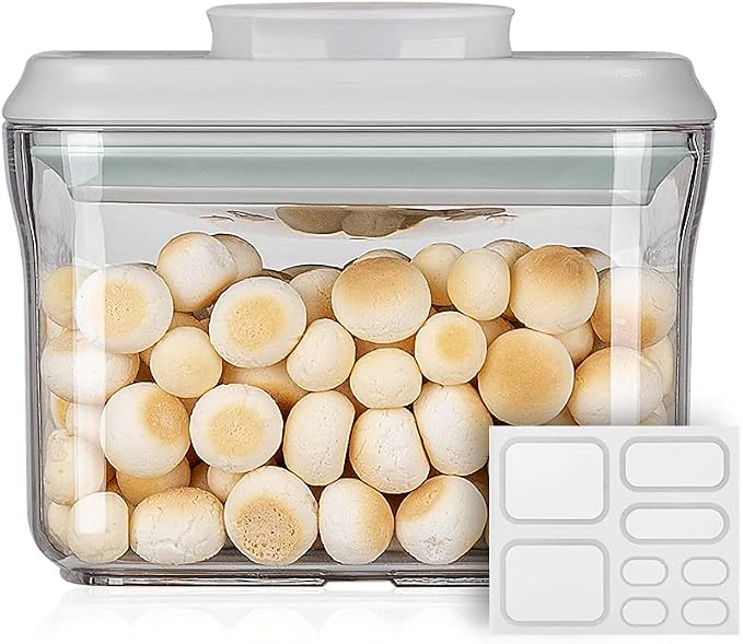 Airtight Food Storage Container - 0.32 QT （380ml Small Pop Up Food Containers With Lids, Bpa Free Stackable Container for Sugar Tea Candy- 8 Labels - Clear