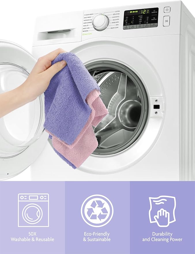 Fantasticlean Microfiber Cleaning Cloth Roll -150 Pack, Tear Away Microfiber Towels, 12" x 12", Reusable, Washable, Ultra Absorbent Dishcloth for All-Around Cleaning Supplies (Pink & Lavender)