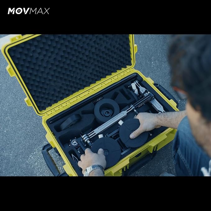 MOVMAX Razor Arm Air Shock Absorption Car Mount Shooting System for DJI Ronin Series(eg:RS4 Pro/RS4/RS3 Pro), Four Suction Cup Car Mount Kit,Gimbal Stabilizer with 22 Inch Storage Case(Yellow)