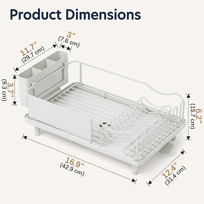 KINGRACK Dish Drying Rack for Kitchen Counter, Dish Drainer with Cup Holder | 16.9"L x 12.4" W Dish Rack with Spacious Drying Capacity, Quick Auto Dish Drainer for Plate Dish Dinnerware, Pale Green