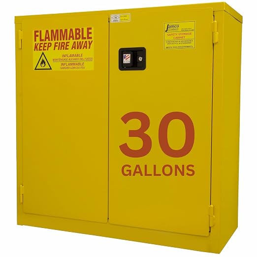 Jamco 30 Gallon Steel Flammable Safety Cabinet, Self-Closing Doors, Yellow | All-Welded Double-Wall Steel Flammable Storage Cabinet, Lockable Doors, 43"W X 18"D X 44"H, Osha & Fm Certified, Made In Usa