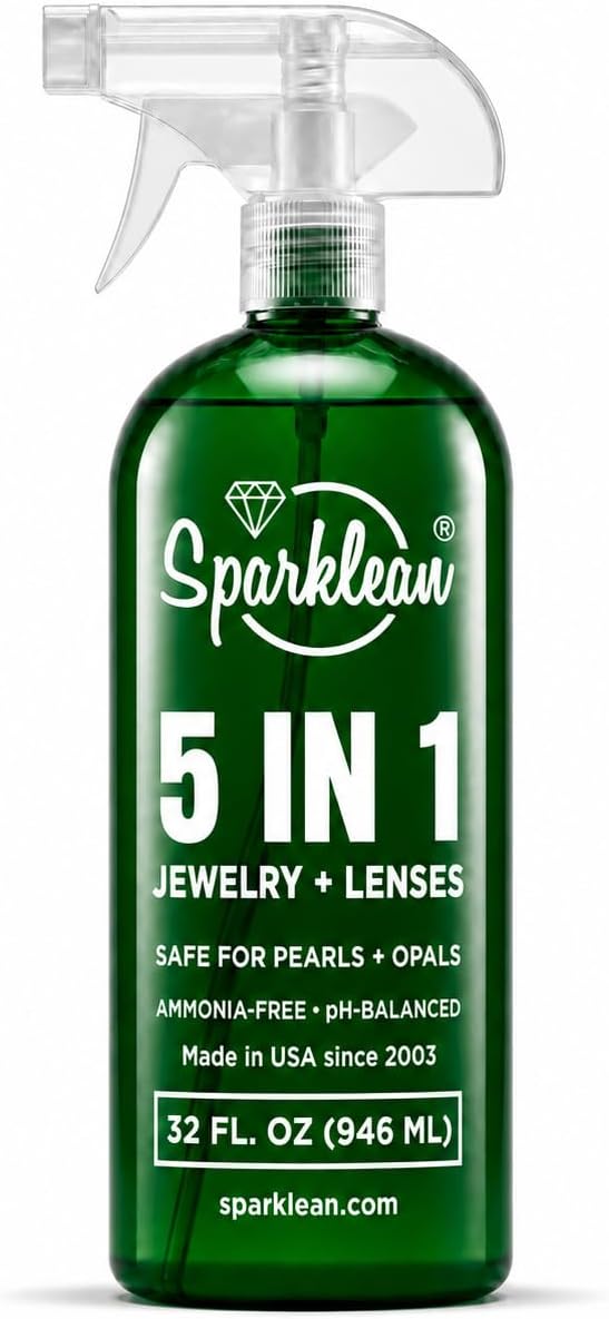 SPARKLEAN Jewelry Cleaner Spray 32oz · Bulk Refill + Ultrasonic Compatible · Safe on Gold, Silver, Diamond, Pearl · Anti-Fog Eyeglass + Lens Spray · Ammonia-Free pH-Balanced · Made in USA Since 2003