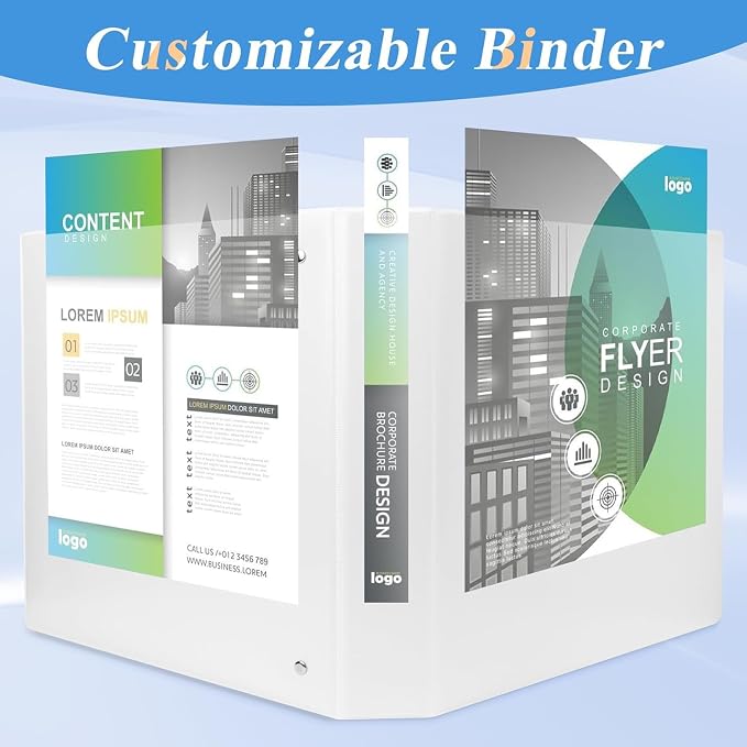 CIXILDTS 1.5-inch D Ring Binders, Fit US Letter Size Paper, 1-1/2" 3 Slant-D Ring Binder with 2 Pocekts, 12-Pack, White