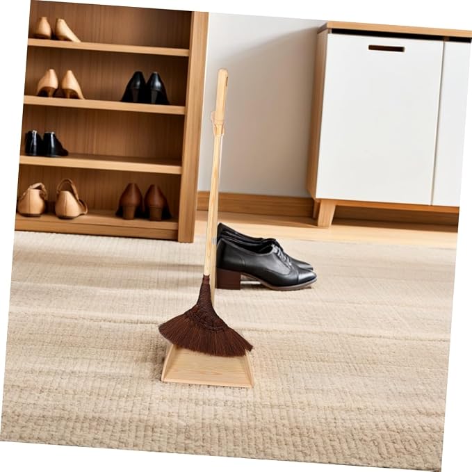 VALICLUD 1set Broom and Dustpan Set - Wooden Long Handle Broomstick Dust Pan Sweeping Tools for House Garage Office Lobby Kitchen Floor