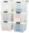 IRIS USA 54 Quart Stackable Plastic Storage Bins with Lids and Latching Buckles, 6 Pack - Pearl, Containers with Lids and Latches, Durable Nestable Closet, Garage, Totes, Tubs Boxes Organizing