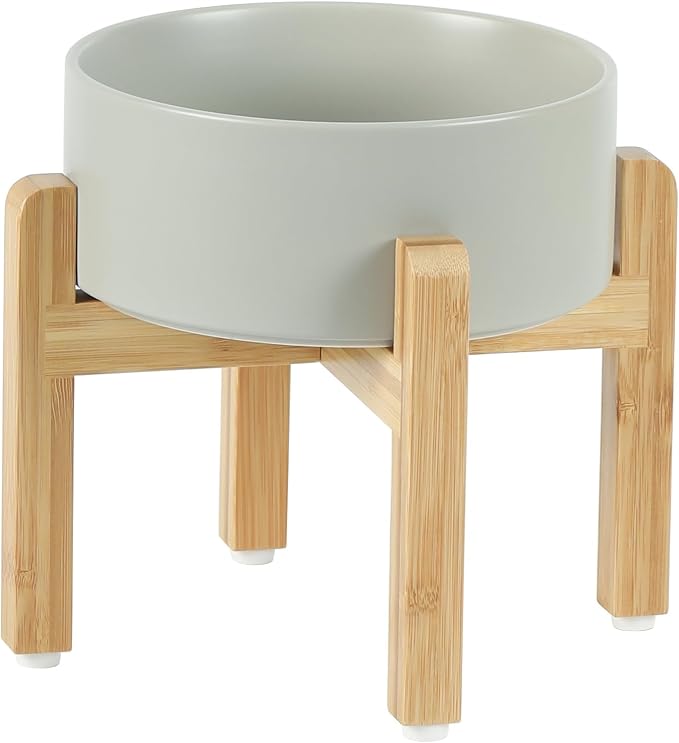 Havniva Dog Bowls Elevated, Ceramic Dog Food and Water Bowl | 7.3” Raised Dog Food Bowl, Elevated Dog Bowls with Bamboo Stand, Non-Slip Dog Water Bowl for Medium Dog, Large Capacity