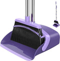 NACENA Broom and Dustpan Set, 52-in Long Adjustable Handle Broom Dustpan Combo with Dustpan Teeth to Automatically Clean Hair Suitable for Home Kitchen Office Hall Floor (Purple)