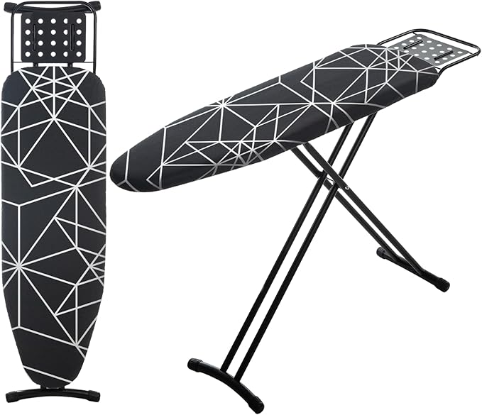 RAINHOL Ironing Board 43x13, Compact Iron Board Full Size with Heavy Duty Iron Rest, Thick Padded Cover, Adjustable Height, Sturdy Lightweight Steel Legs, Black