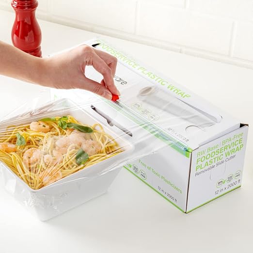 Restaurantware Cling Wrap 2 Roll Of 12" x 2000' Plastic Food Wrap With Slide Cutter, Clear, Micorwavable, Freezer-safe, For Food Prep, Commercial and Home Kitchens
