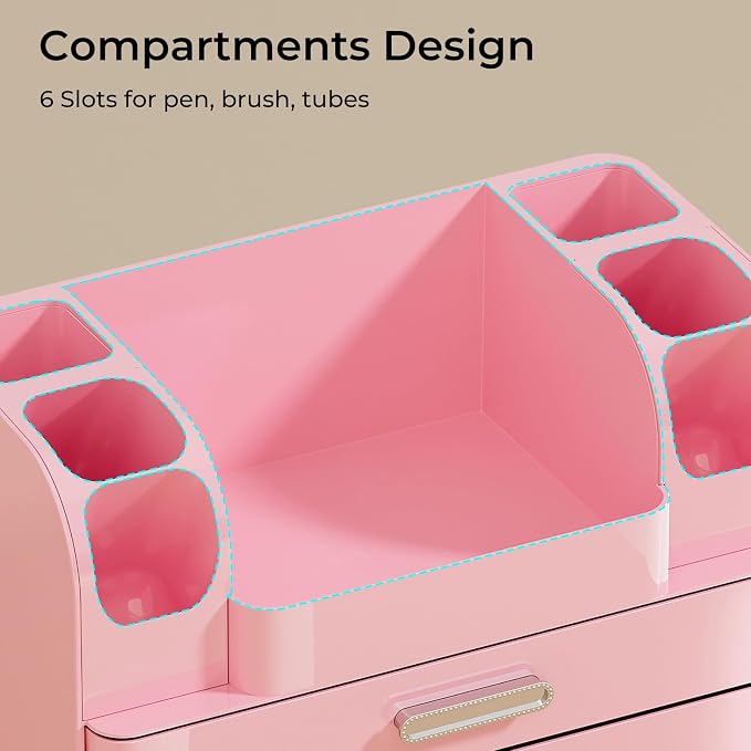 UFORU Makeup Organizer for Vanity with 2 Large Drawers, Cosmetic Display Case with Brush Holders, Easy to Storage for Bathroom Countertop Skincare, Desk Office Supplies, All Pink