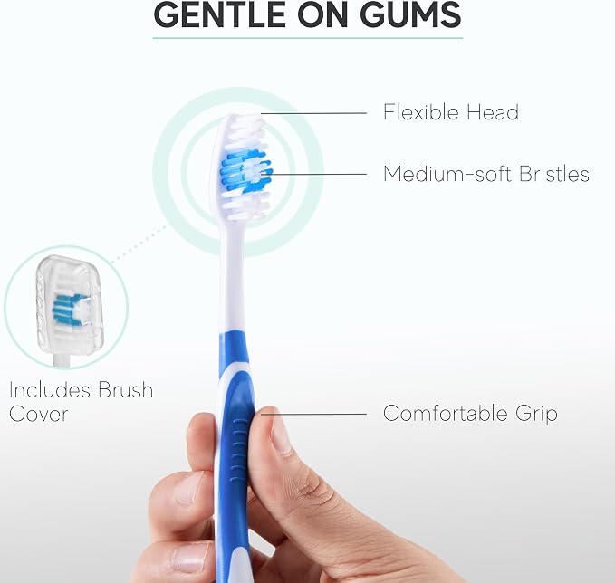 Avistar 4 Pack Toothbrushes for Adults - Individually Wrapped Medium Bristle Toothbrushes with Covers - Blue - Convenient & Affordable Dental Care for Travel, Hotels, Airbnb, Missions & More