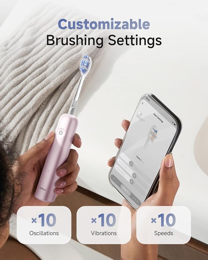 Laifen Wave Pro Sonic Toothbrush, 60° Oscillation & Pressure Sensor, Pink | Aluminum Material, APP Connectivity, 2 Replacement Brush Heads, 70-Day Battery, Travel Friendly, Wireless Charging, Easy Grip